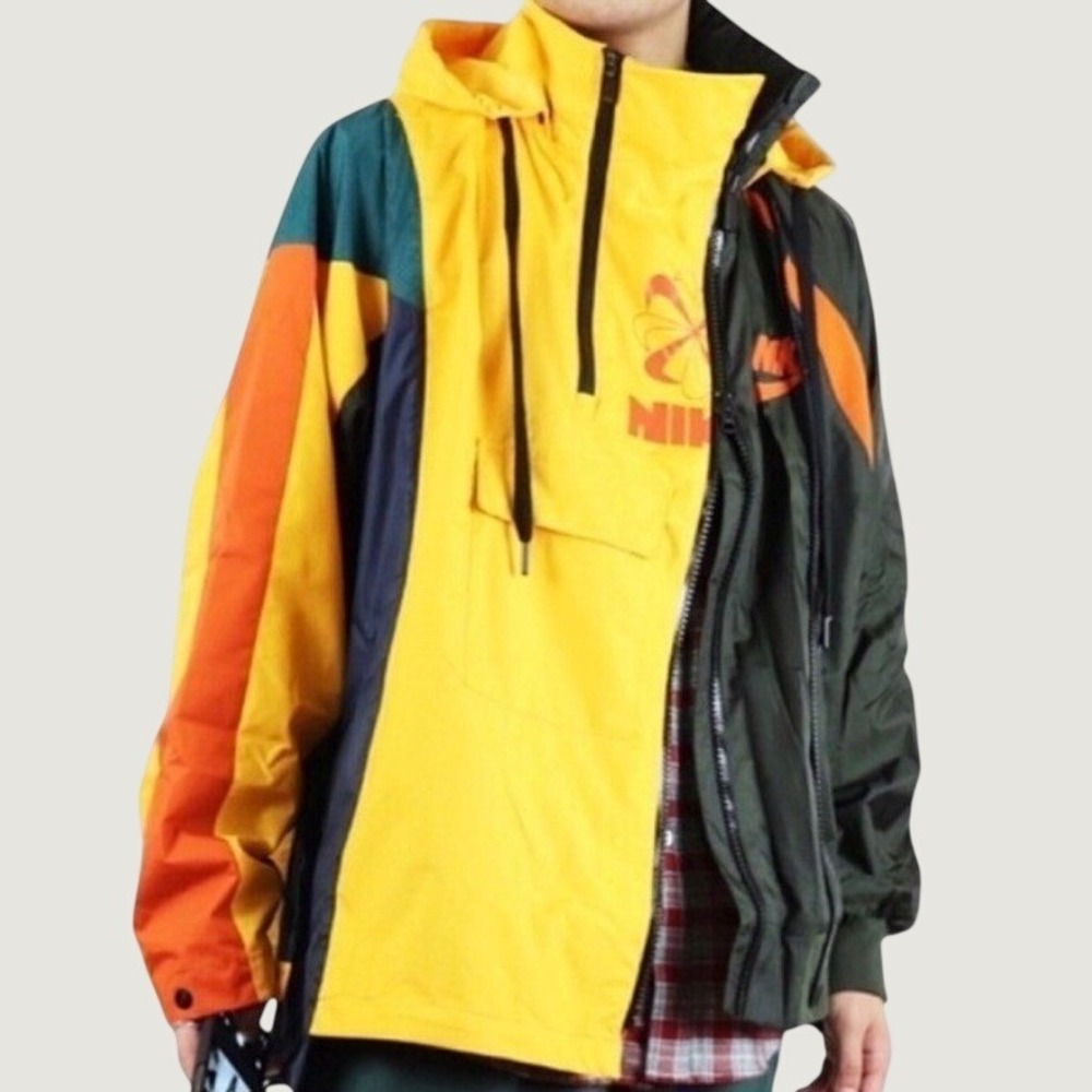 Nike x Sacai Womens Anorak XS Yellow Colorblock Asymmetrical Jacket Gorpcore